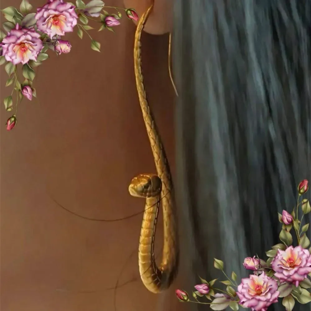 Python Snake Shaped Dramatic Ear Hooks Earrings - Picture 1 of 9